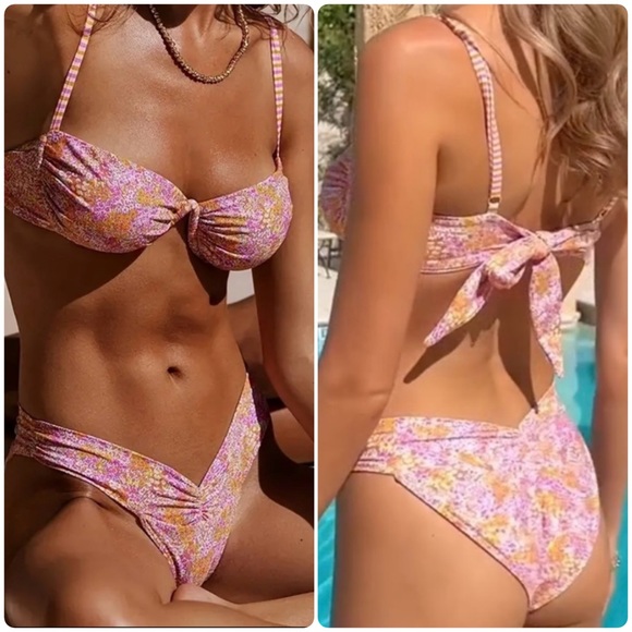 Floral Print Bandeau Underwire Ruched Bikini Set - Picture 7 of 9